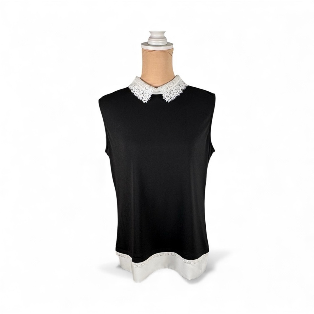 KARL LAGERFELD PARIS Lace Collar Sleeveless Blouse Size Medium - Picture 4 of 9